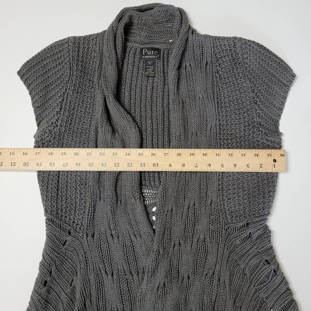 Pure Women's Hand Knit Open Front Cardigan Sweater Dark Gray Size XS - Picture 9 of 12